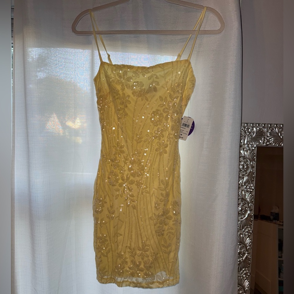 Windsor Yellow Sequin Floral Mini Dress